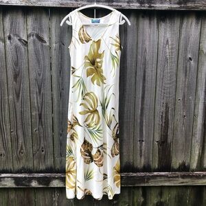 Hawaiian Moon Y2K Vintage Midi Dress Size S Herringbone Rayon Tropical Resort